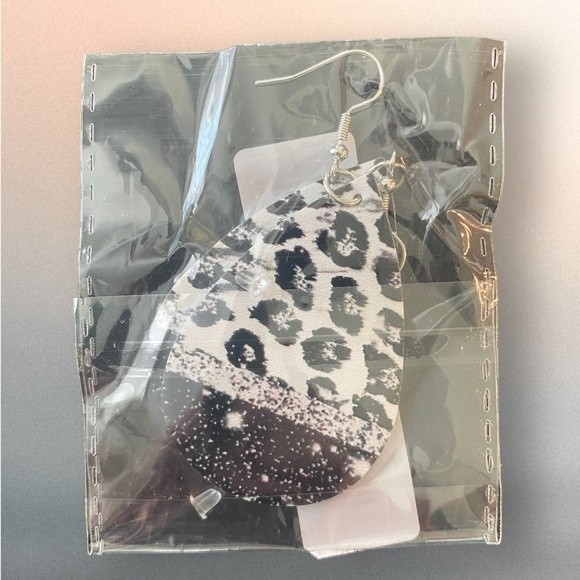 NEW Cow Print Faux Leather Black & White Drop Hook Earrings (2) - Picture 6 of 8